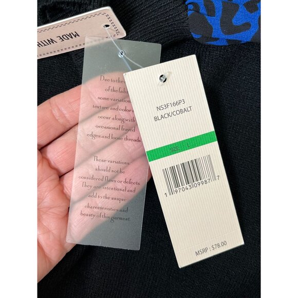 Nanette Lepore Black Sweater Blouse LG Cobalt Blue Leopard Balloon Sleeves NWT - Picture 7 of 10